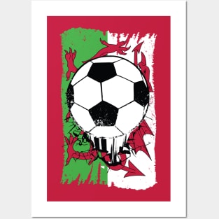 Vintage Welsh Flag with Football // Wales Soccer Posters and Art